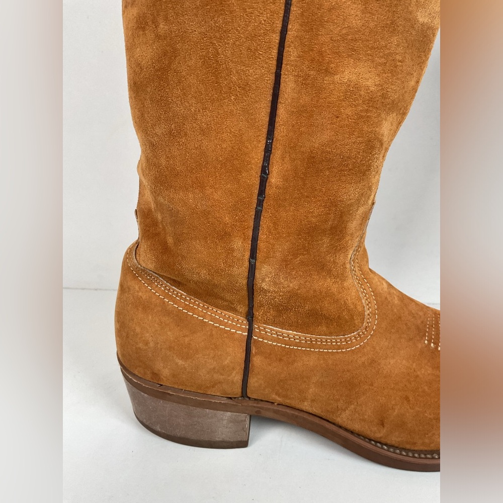 Vintage Wolverine Full Suede Cowgirl Boots 8 M Harvest Wheat Vibram - Picture 5 of 16